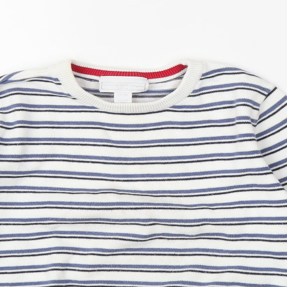 Little White Company Boys White Striped  Pullover Jumper Size 2-3 Years