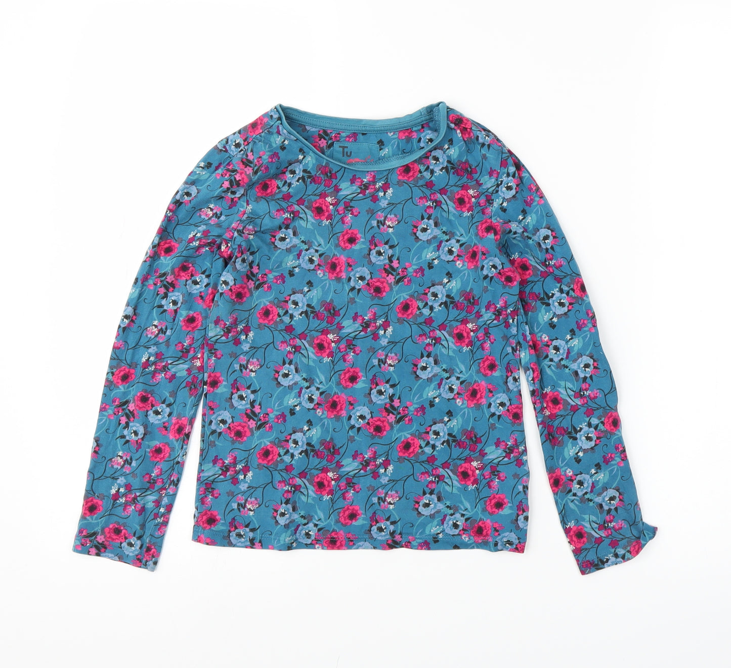 TU Girls Blue Floral  Basic T-Shirt Size 8 Years