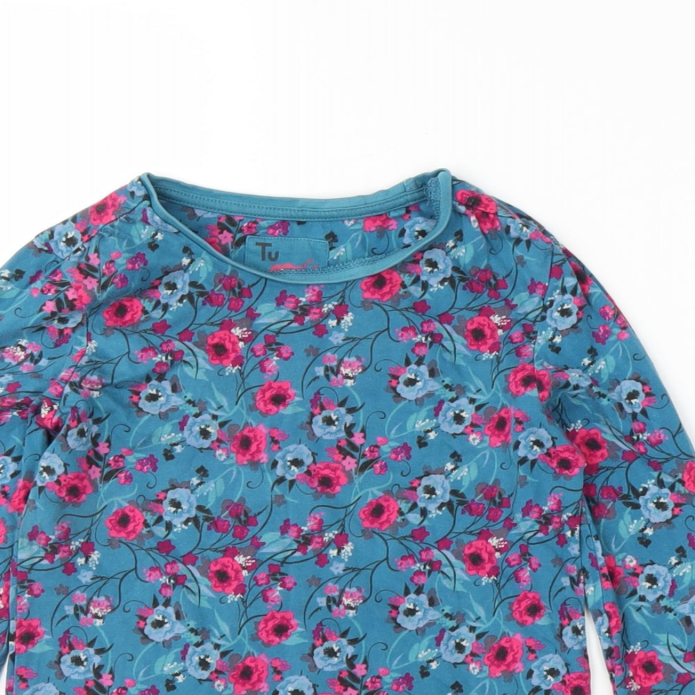 TU Girls Blue Floral  Basic T-Shirt Size 8 Years