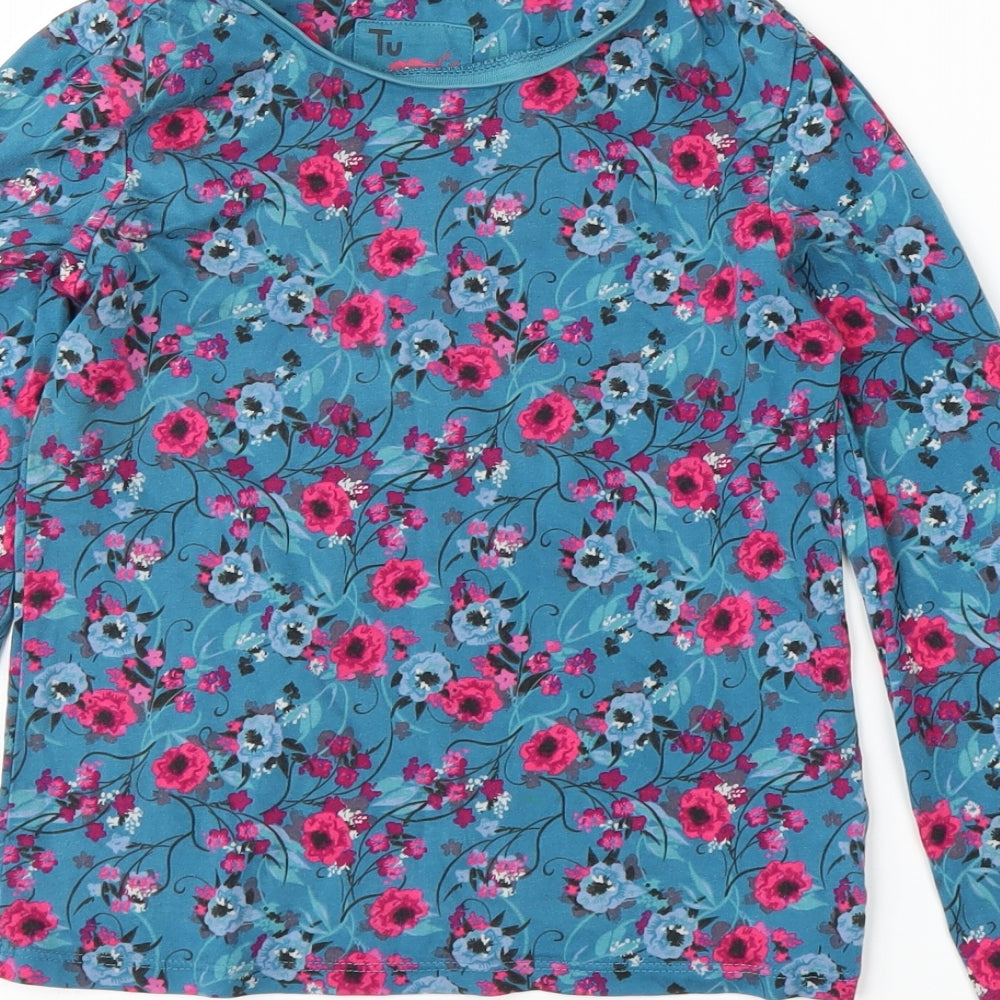 TU Girls Blue Floral  Basic T-Shirt Size 8 Years