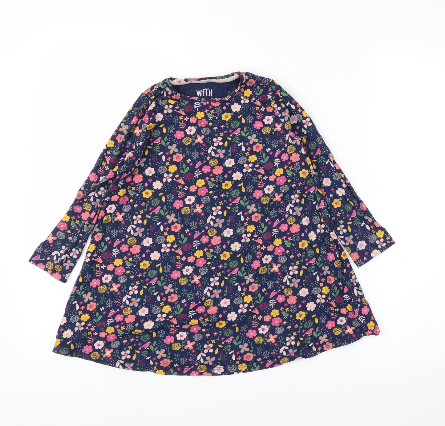 F&F Girls Blue Floral  Tunic Blouse Size 4-5 Years