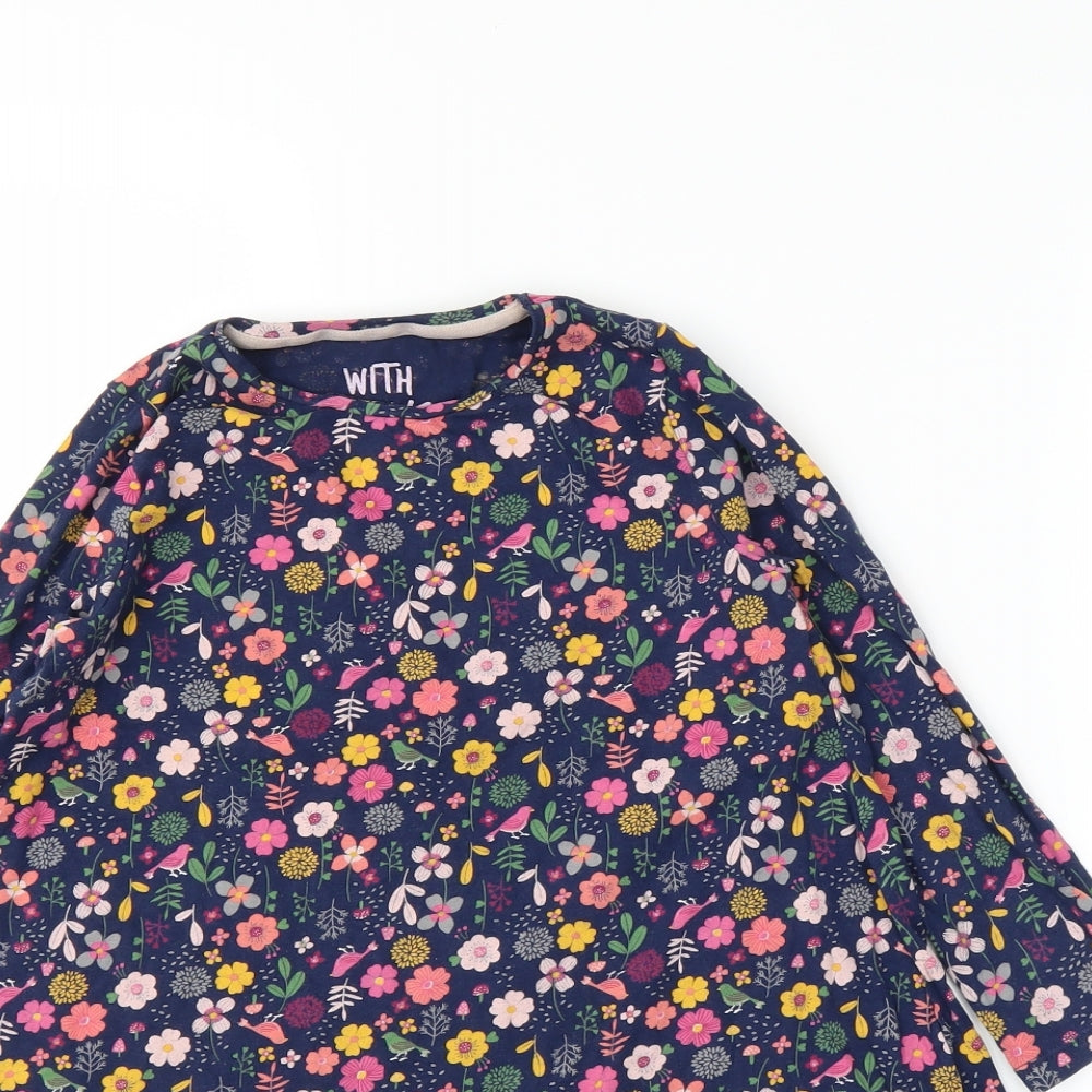 F&F Girls Blue Floral  Tunic Blouse Size 4-5 Years