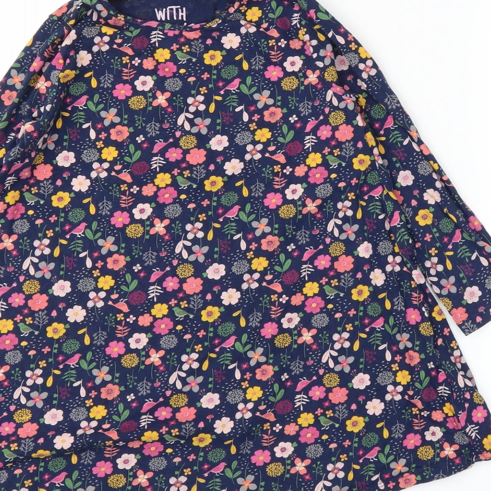 F&F Girls Blue Floral  Tunic Blouse Size 4-5 Years