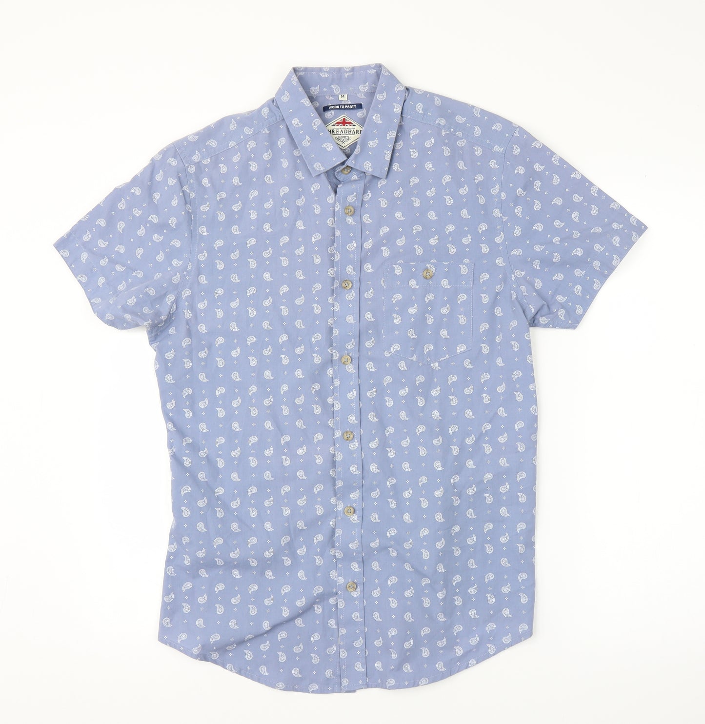 Threadbare Mens Blue Paisley   Button-Up Size M