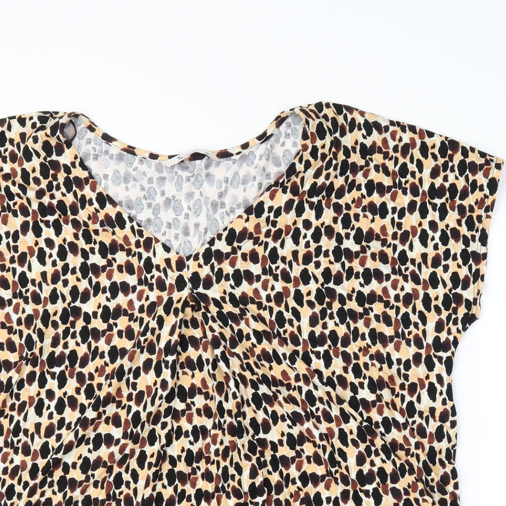 TU Womens Beige Animal Print  Basic Blouse Size 18