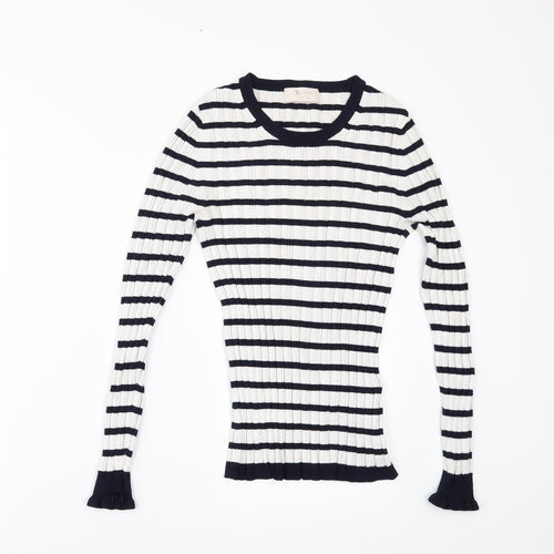 TU Womens White Striped  Pullover Jumper Size 10