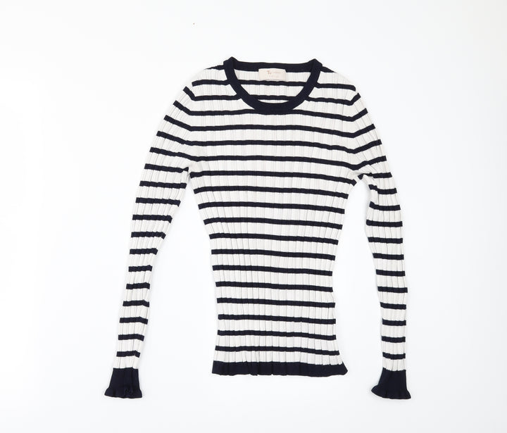TU Womens White Striped  Pullover Jumper Size 10