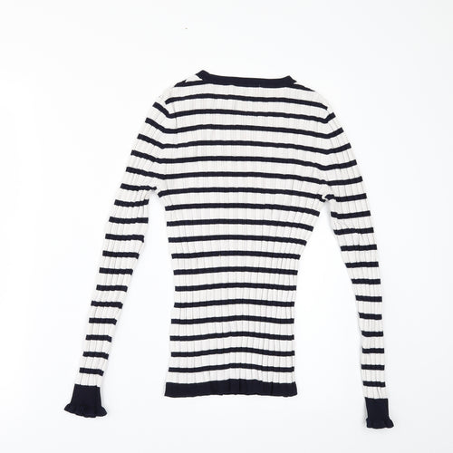 TU Womens White Striped  Pullover Jumper Size 10