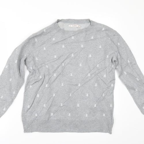 Pull&Bear Womens Grey Geometric  Pullover Jumper Size M