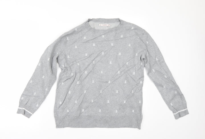 Pull&Bear Womens Grey Geometric  Pullover Jumper Size M