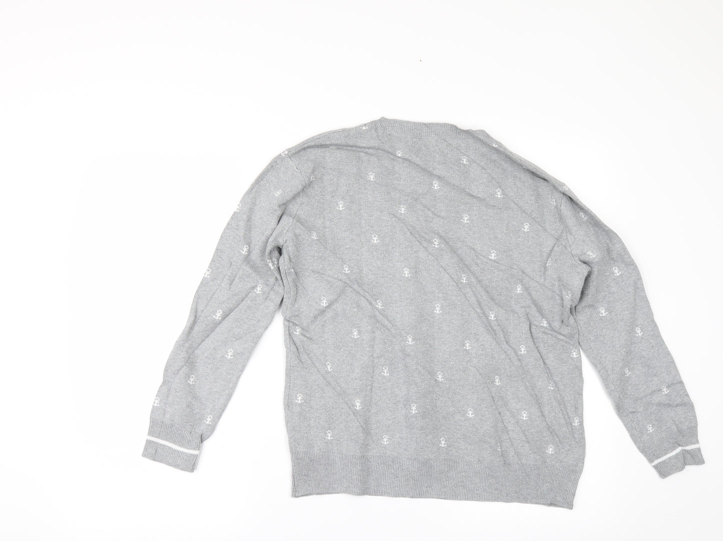 Pull&Bear Womens Grey Geometric  Pullover Jumper Size M
