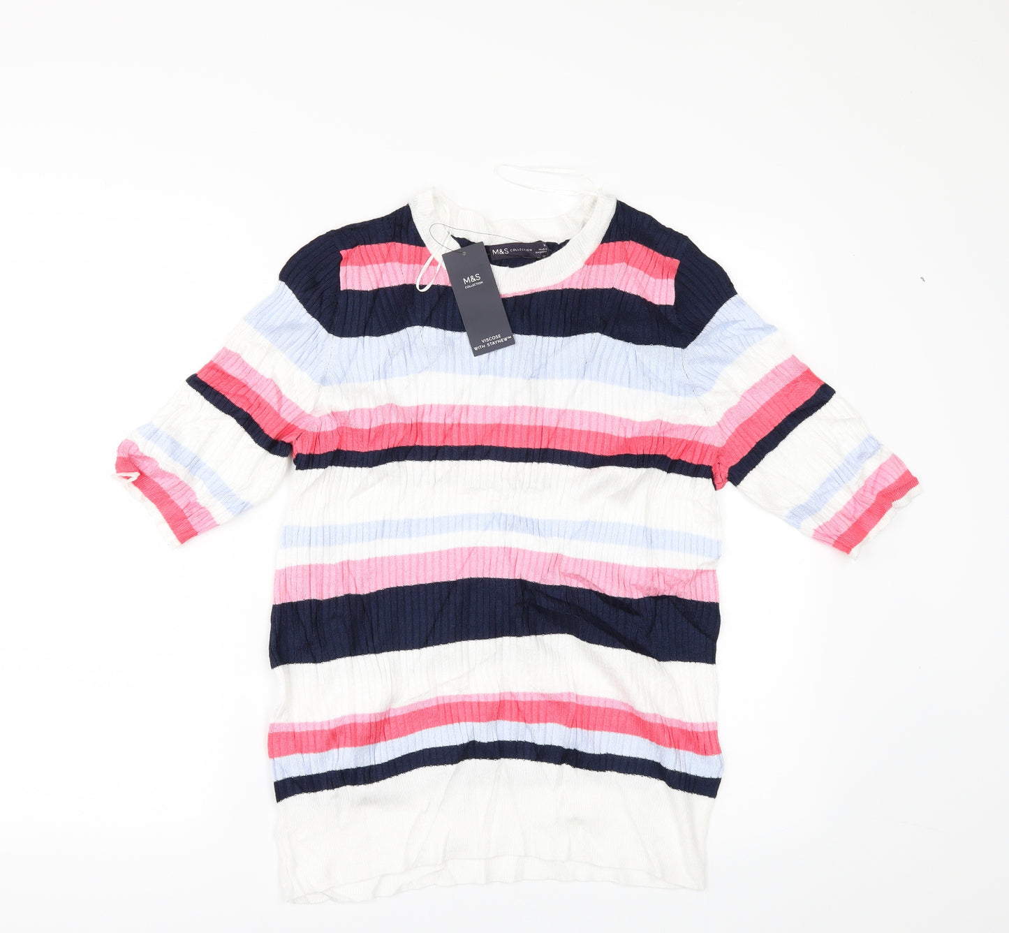 Marks and Spencer Womens White Striped  Pullover Jumper Size 16