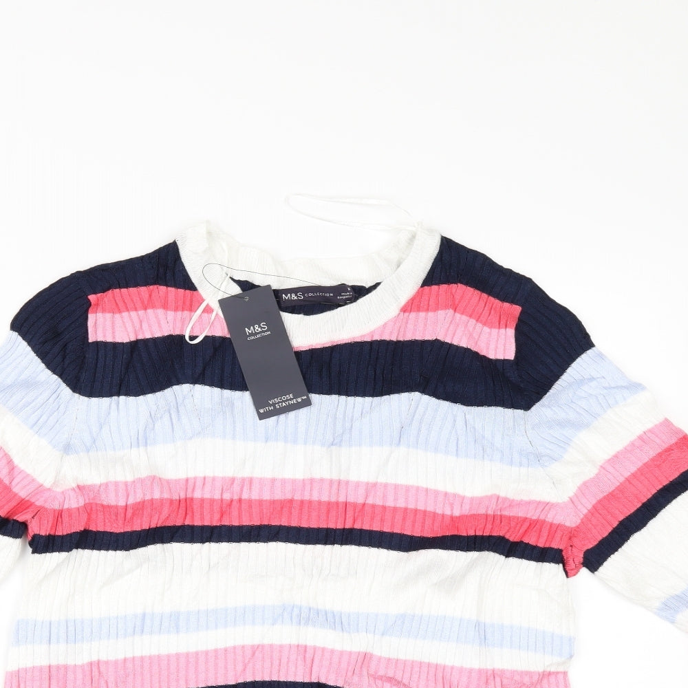 Marks and Spencer Womens White Striped  Pullover Jumper Size 16