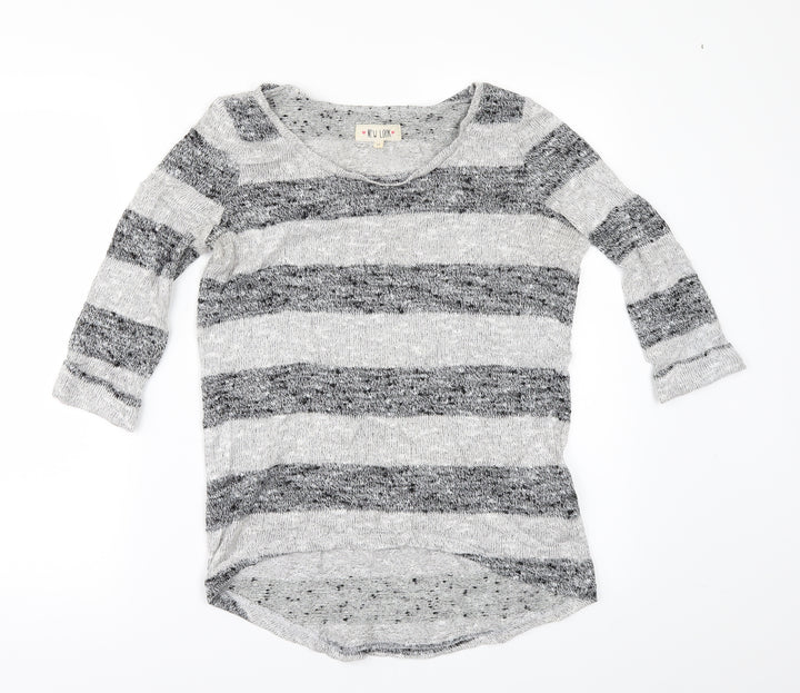 New Look Womens Grey Striped  Pullover Jumper Size 8