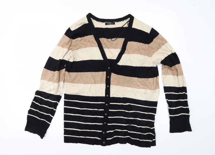 BM Womens Beige Striped  Cardigan Jumper Size M