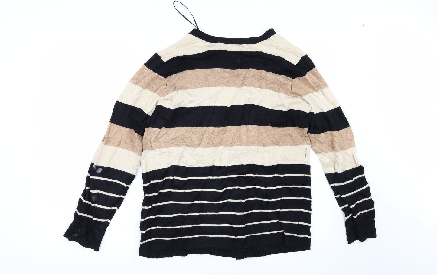 BM Womens Beige Striped  Cardigan Jumper Size M