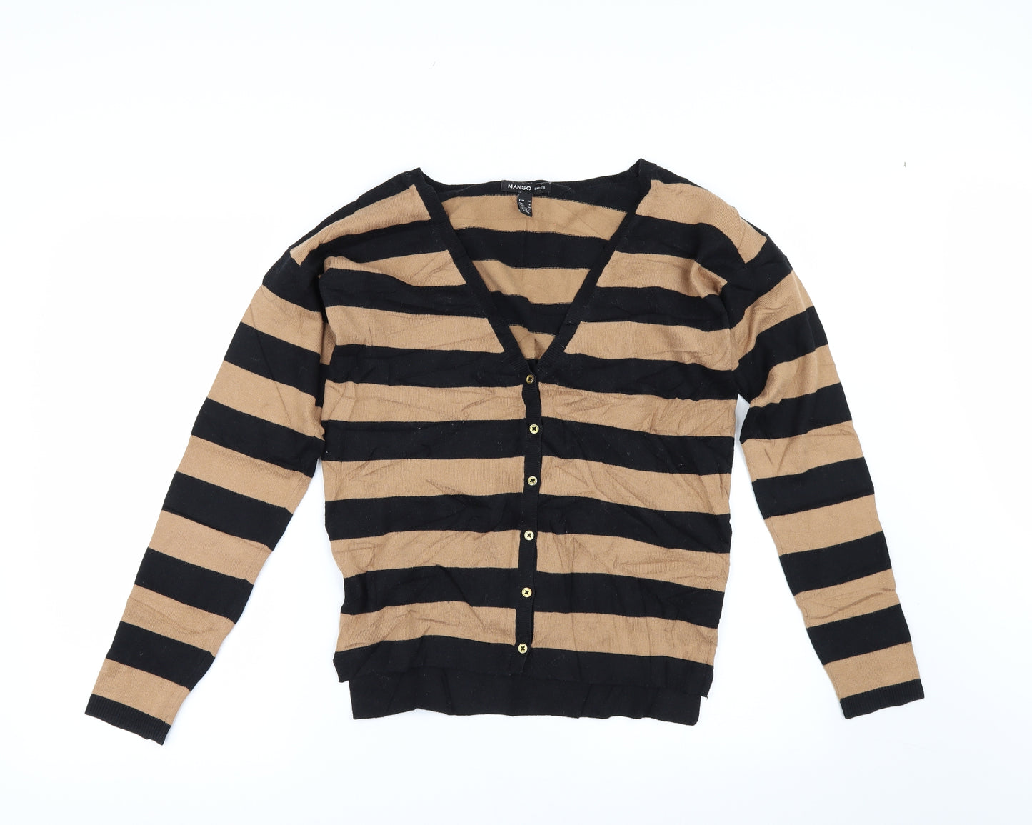 Mango Womens Beige Striped  Cardigan Jumper Size M