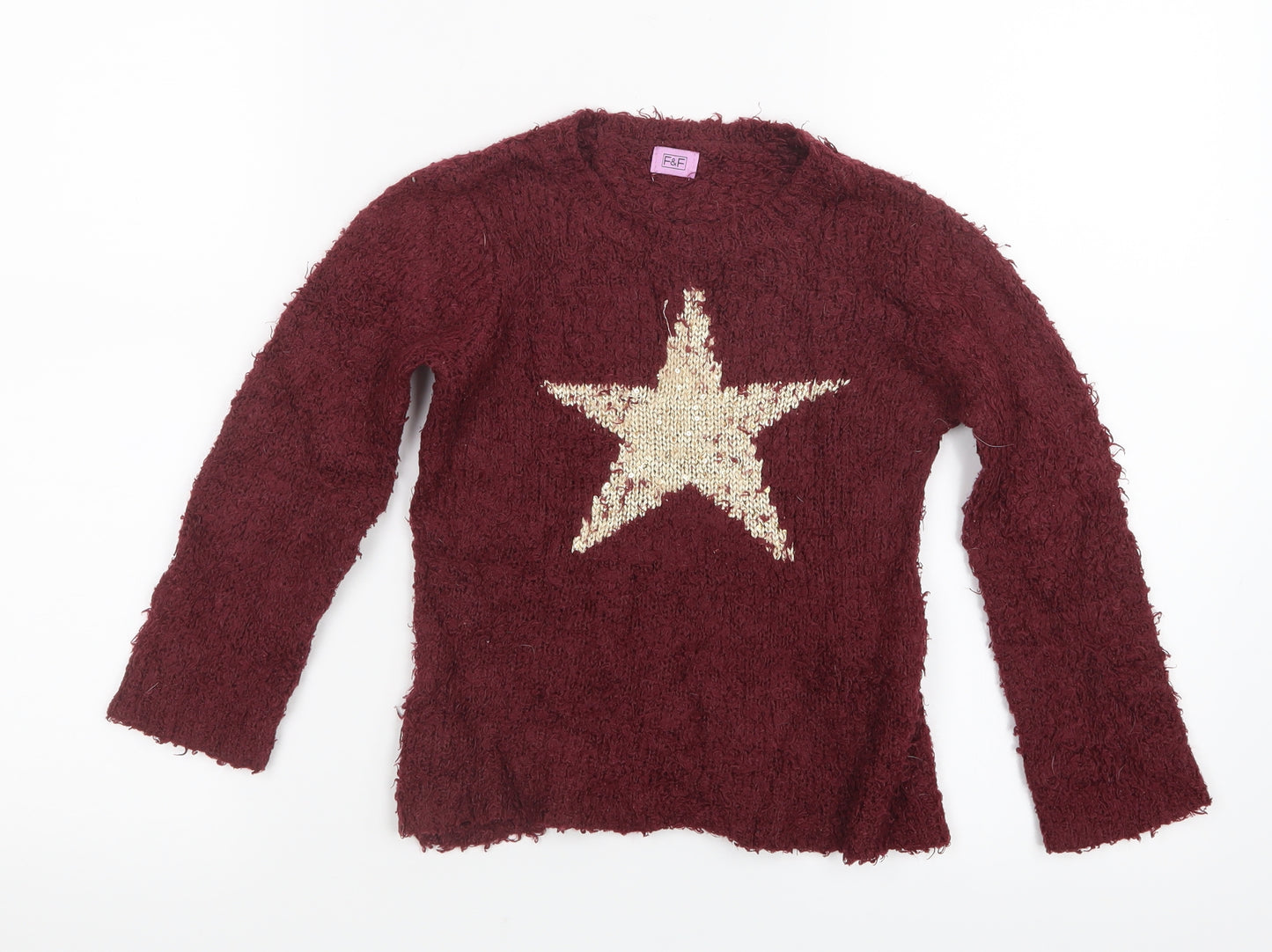 F&F Girls Red  Knit Pullover Jumper Size 4-5 Years