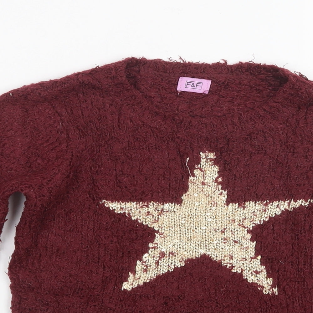 F&F Girls Red  Knit Pullover Jumper Size 4-5 Years
