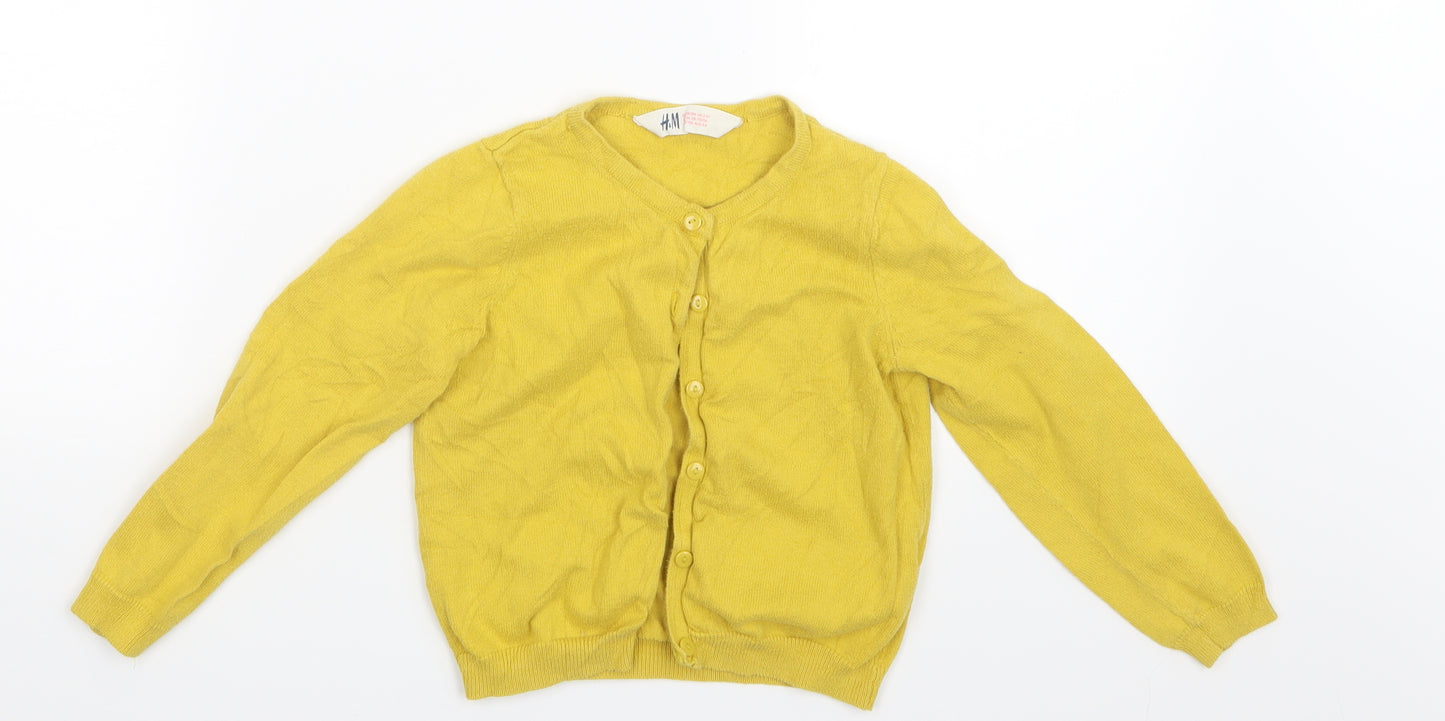 H&M Girls Yellow  Knit Cardigan Jumper Size 3-4 Years
