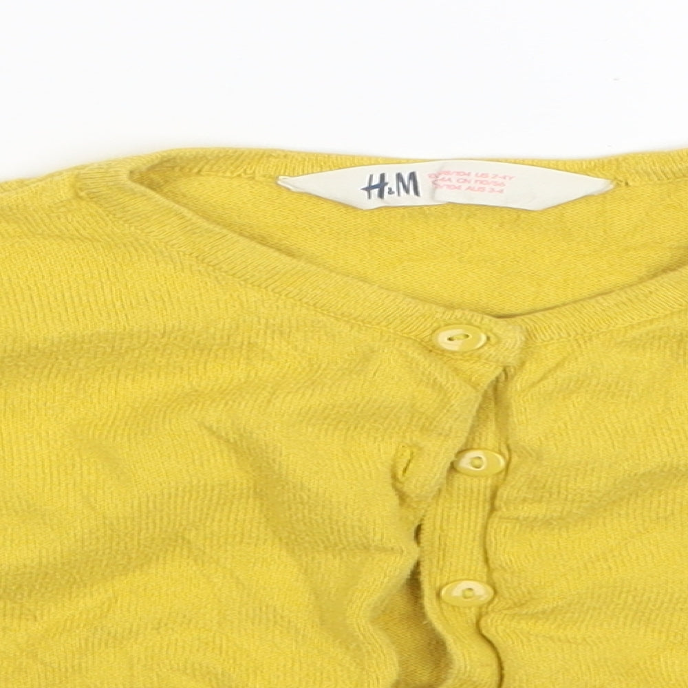 H&M Girls Yellow  Knit Cardigan Jumper Size 3-4 Years