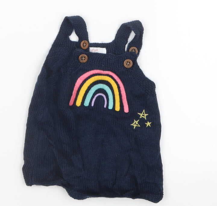 F&F Girls Blue  Knit Pinafore/Dungaree Dress  Size 0-3 Months