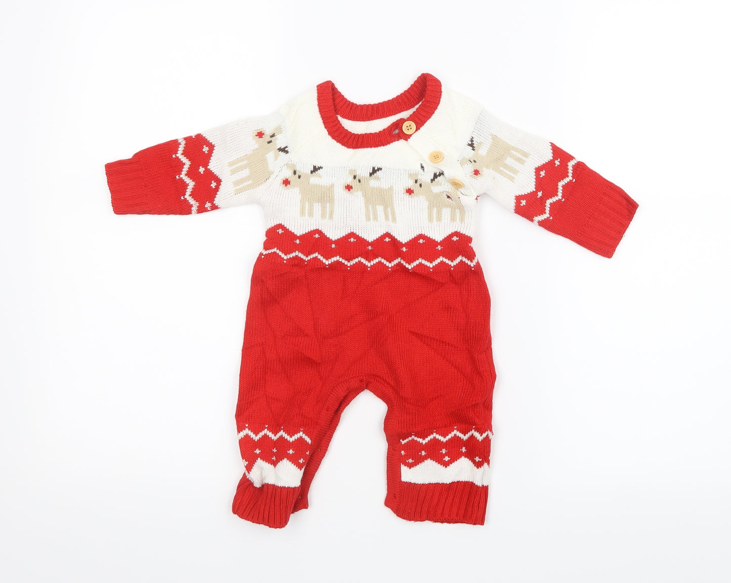 Preworn Baby Red Geometric Knit Coverall Outfit/Set Size 6-9 Months  - Christmas