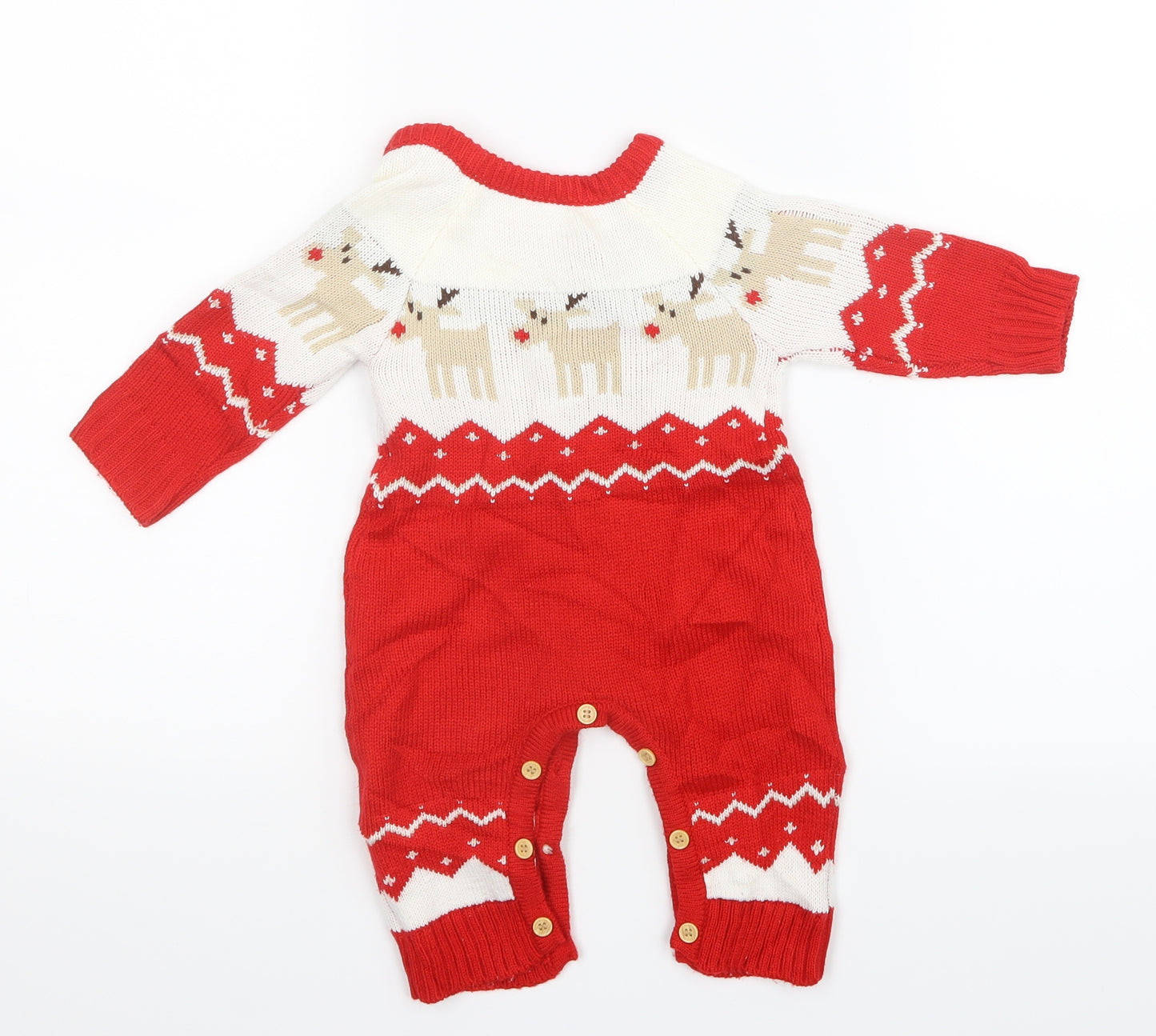 Preworn Baby Red Geometric Knit Coverall Outfit/Set Size 6-9 Months  - Christmas