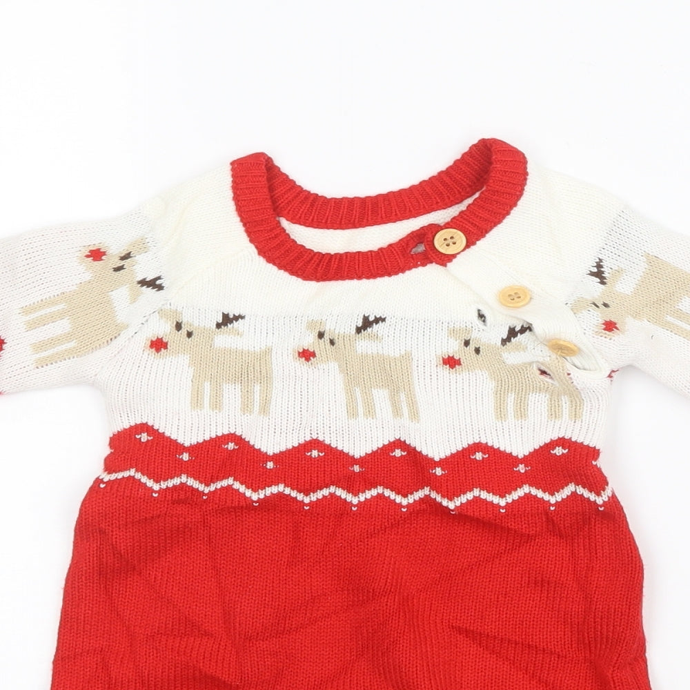 Preworn Baby Red Geometric Knit Coverall Outfit/Set Size 6-9 Months  - Christmas