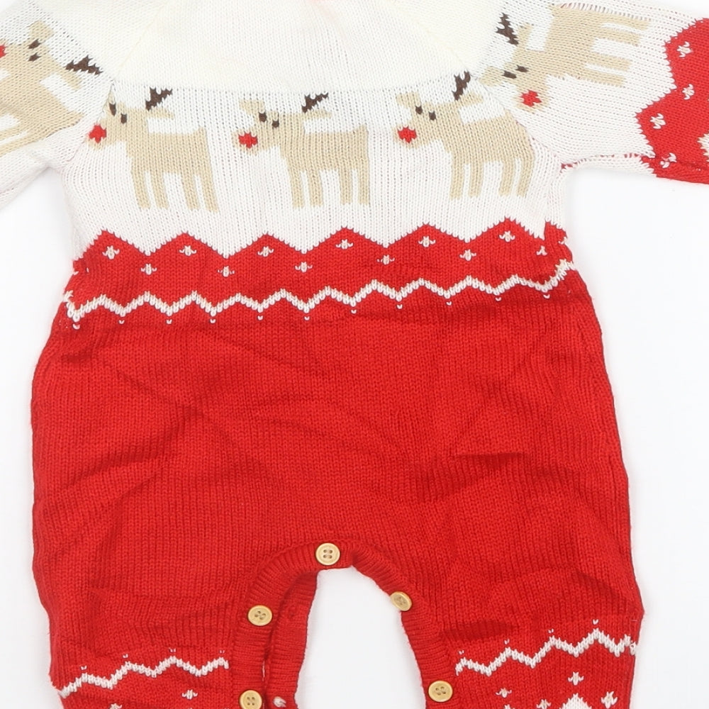 Preworn Baby Red Geometric Knit Coverall Outfit/Set Size 6-9 Months  - Christmas
