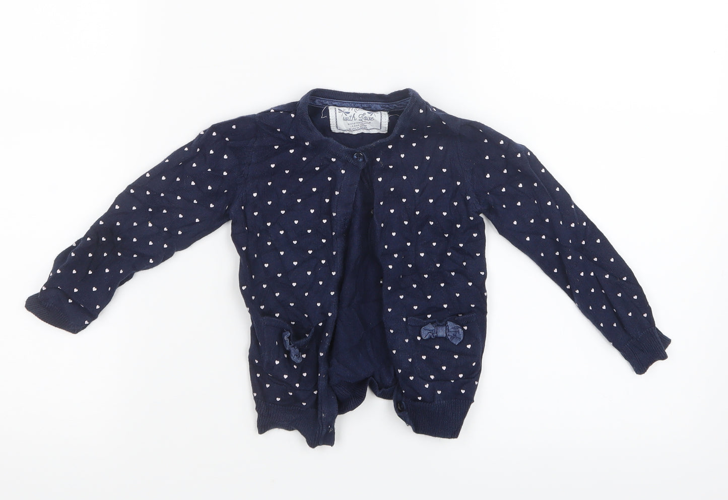 Young Dimension Girls Blue Geometric Knit Cardigan Jumper Size 18-24 Months  - Heart Print