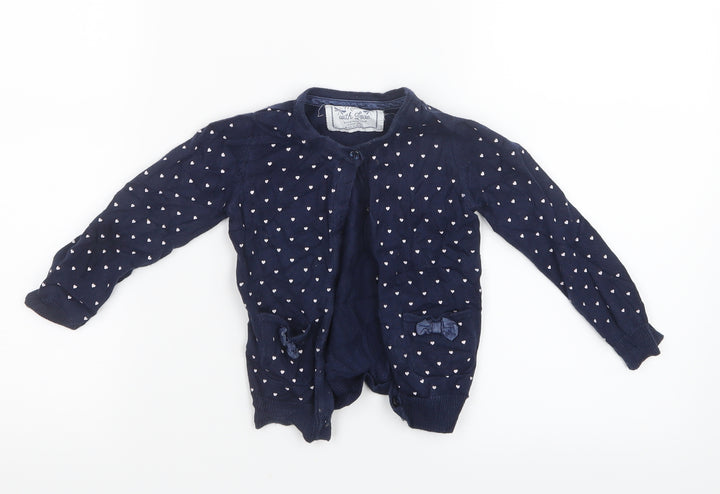 Young Dimension Girls Blue Geometric Knit Cardigan Jumper Size 18-24 Months  - Heart Print