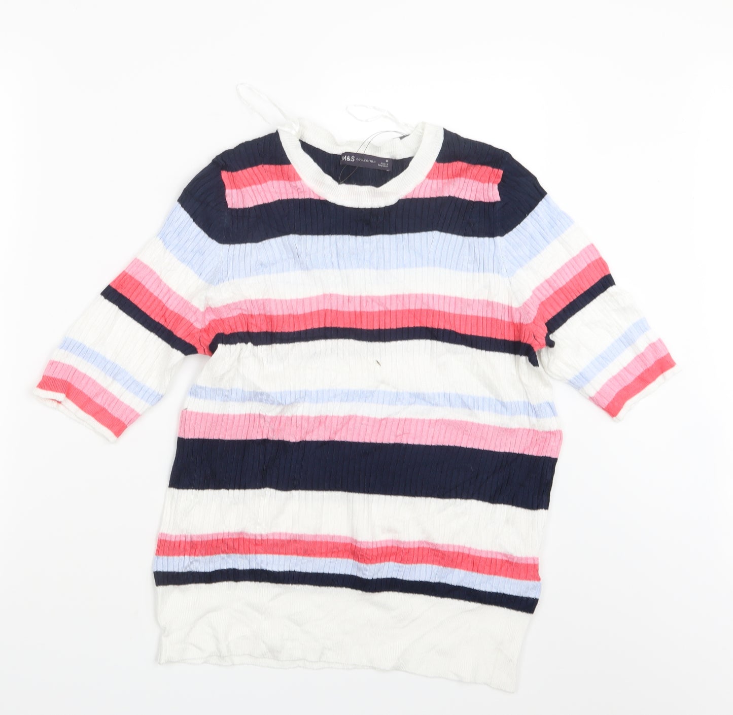 Marks and Spencer Womens Pink Striped  Basic T-Shirt Size 16
