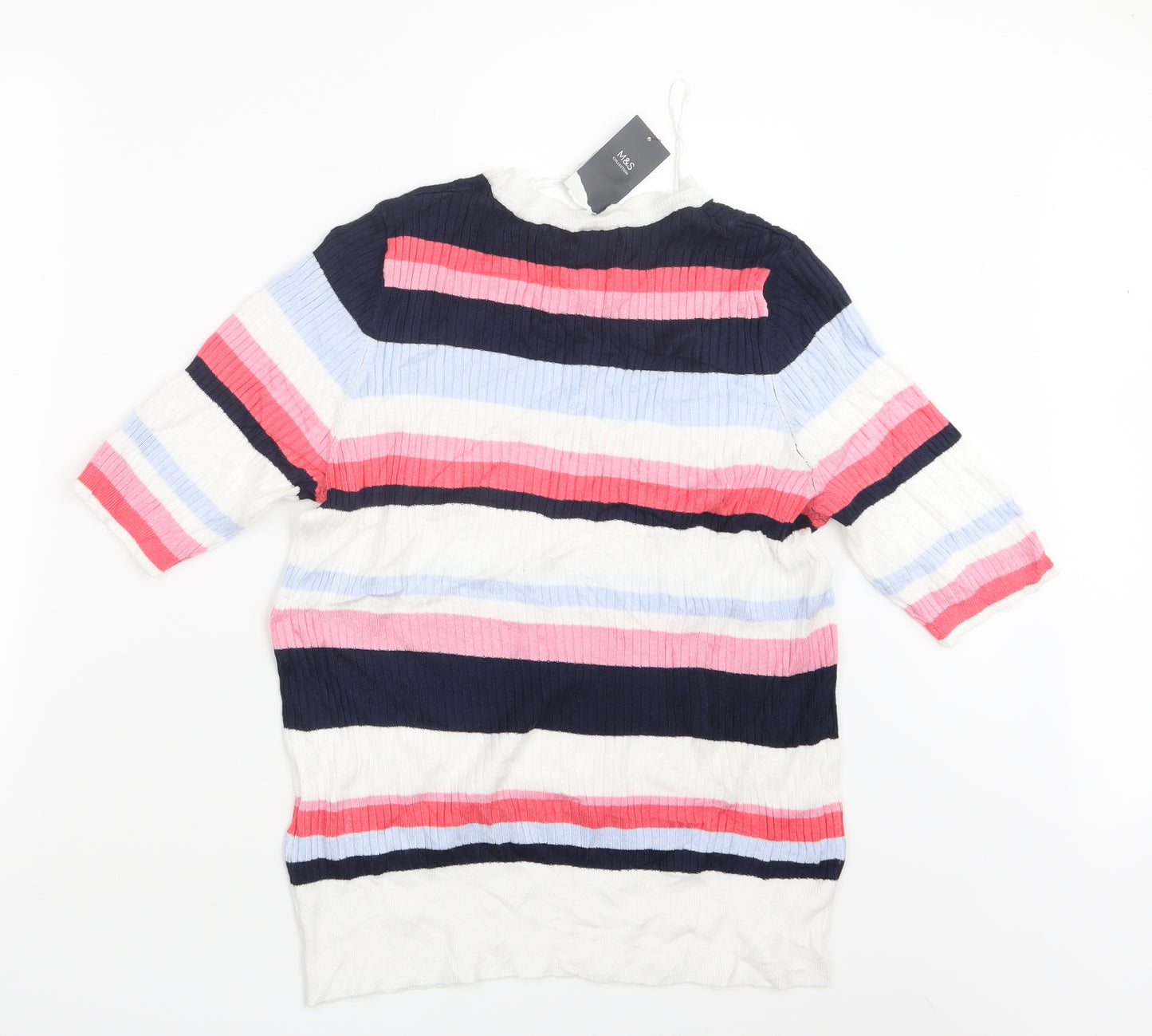 Marks and Spencer Womens Pink Striped  Basic T-Shirt Size 16