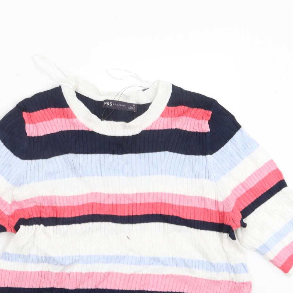 Marks and Spencer Womens Pink Striped  Basic T-Shirt Size 16