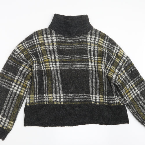 New Look Womens Grey Check Knit Pullover Jumper Size S