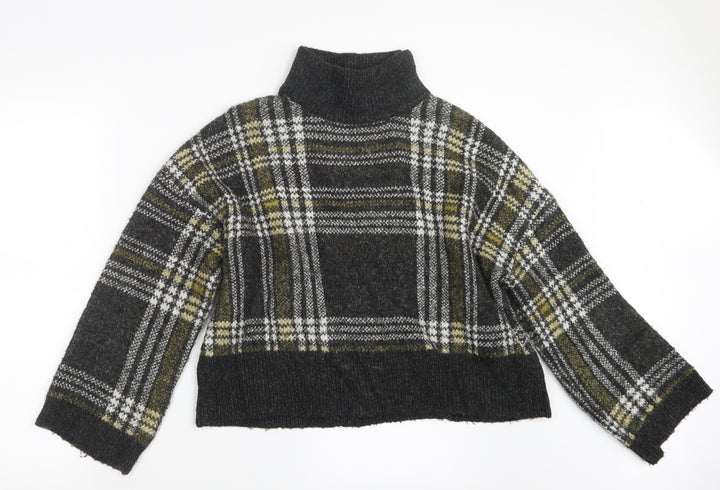 New Look Womens Grey Check Knit Pullover Jumper Size S