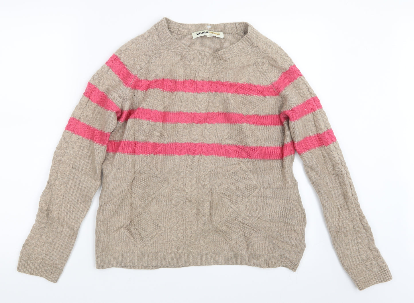 Clements Ribeiro Womens Beige Striped Knit Pullover Jumper Size XL