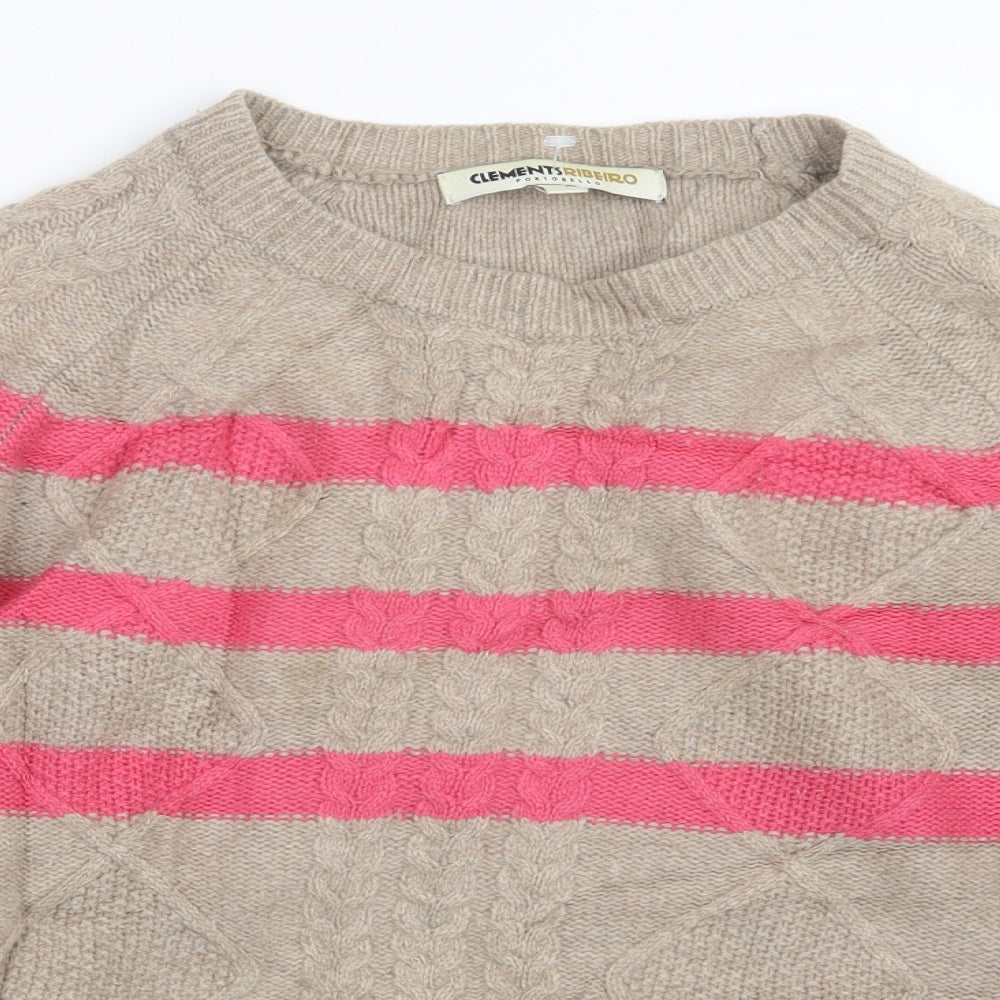 Clements Ribeiro Womens Beige Striped Knit Pullover Jumper Size XL