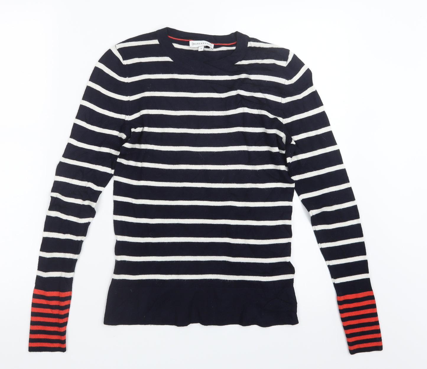 Warehouse Womens Blue Striped Knit Pullover Jumper Size 8