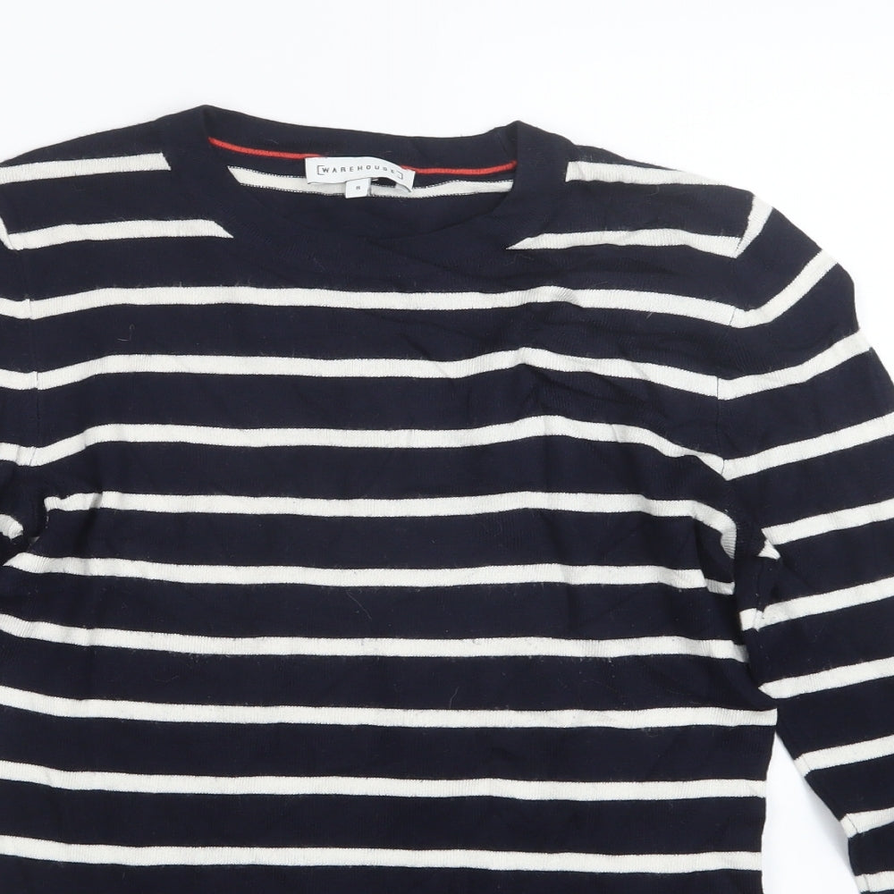Warehouse Womens Blue Striped Knit Pullover Jumper Size 8
