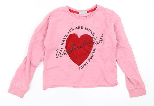 Front view of Matalan girls’ pink pullover sweatshirt, size 9, years