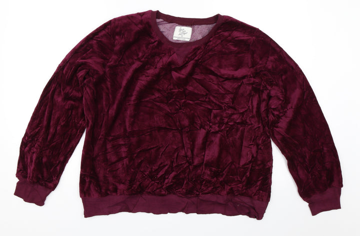 Love To Lounge Womens Purple  Velour Pullover Sweatshirt Size L