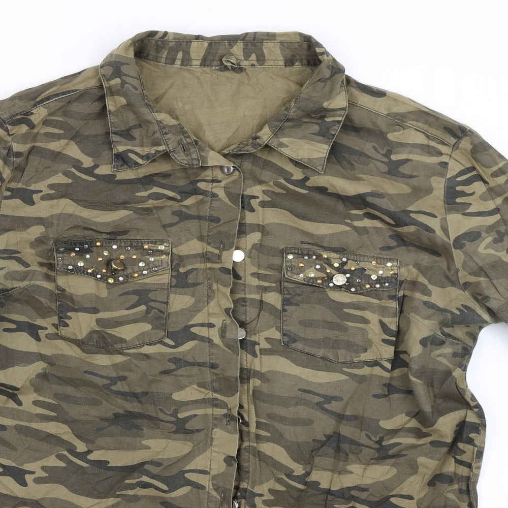 Primark Womens Green Camouflage  Basic Button-Up Size 12
