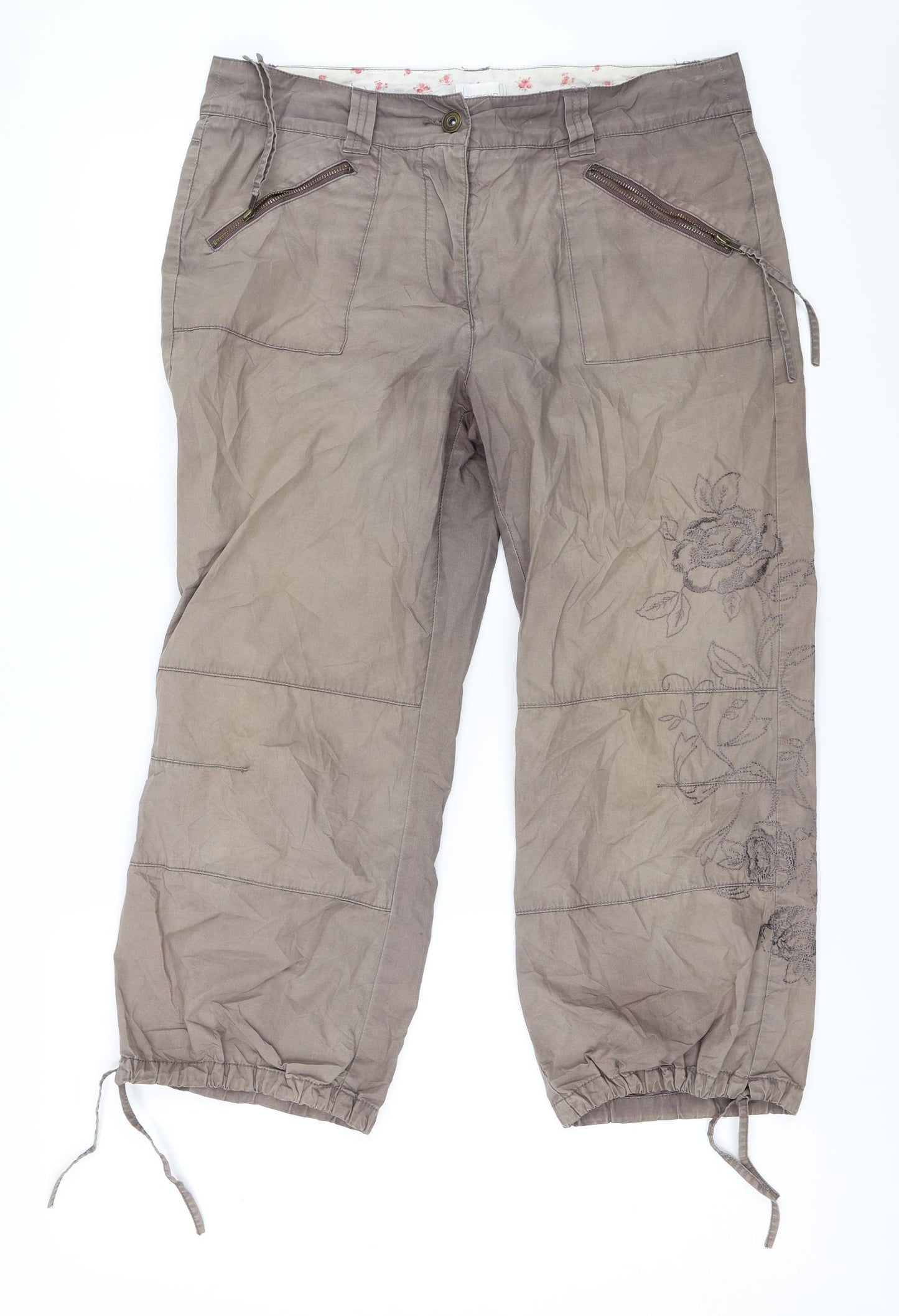 be casual Womens Brown   Cropped Trousers Size 12 L21.5 in