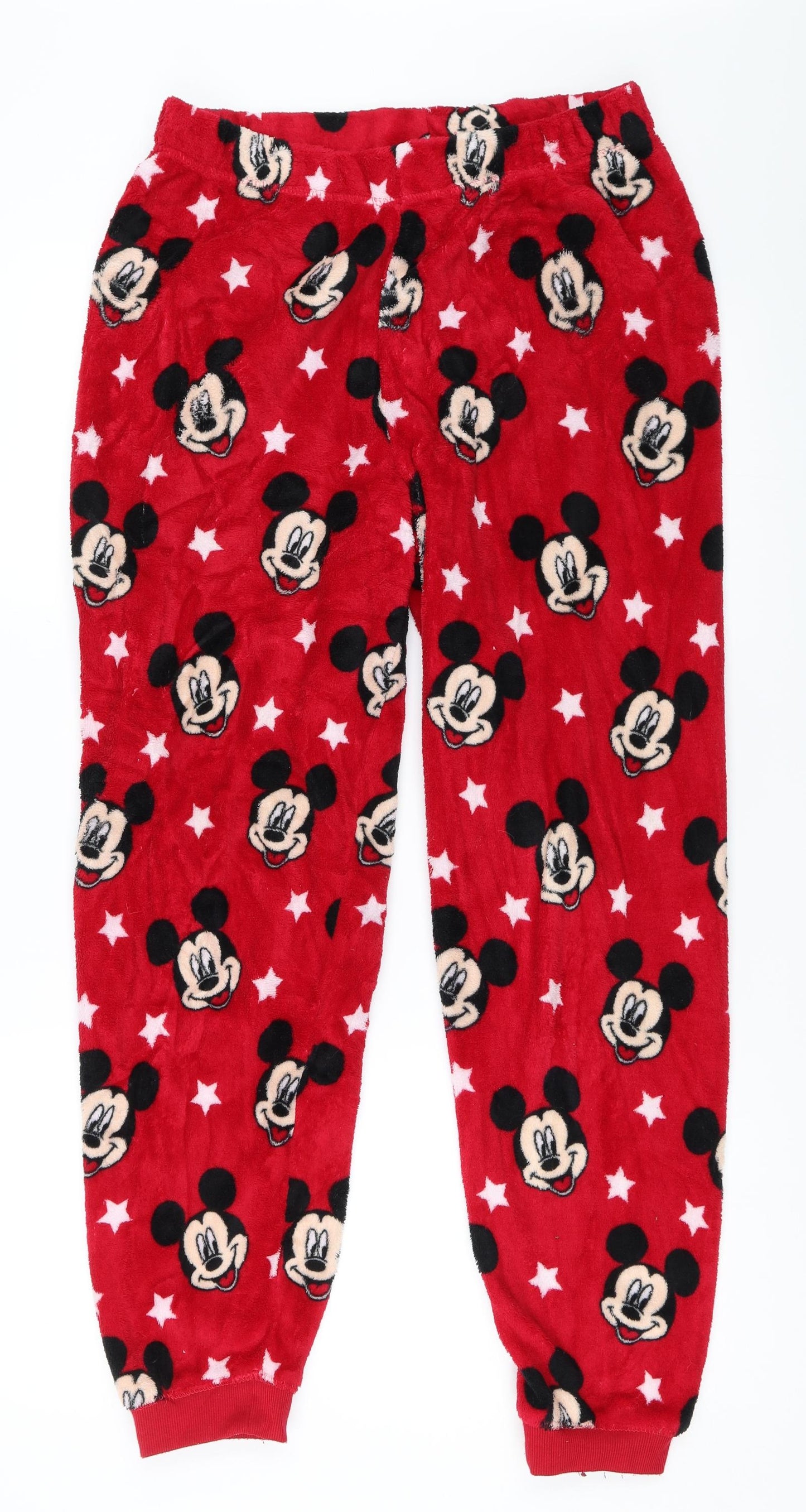 Primark Womens Red Solid  Top Pyjama Pants Size M  - mickey mouse