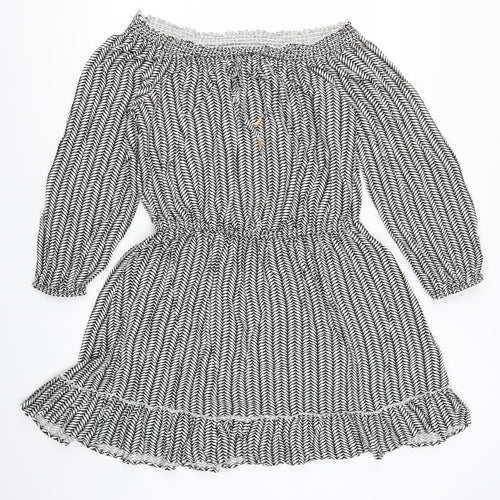 Peacocks Womens Grey Geometric  Skater Dress  Size 14  - Black and White