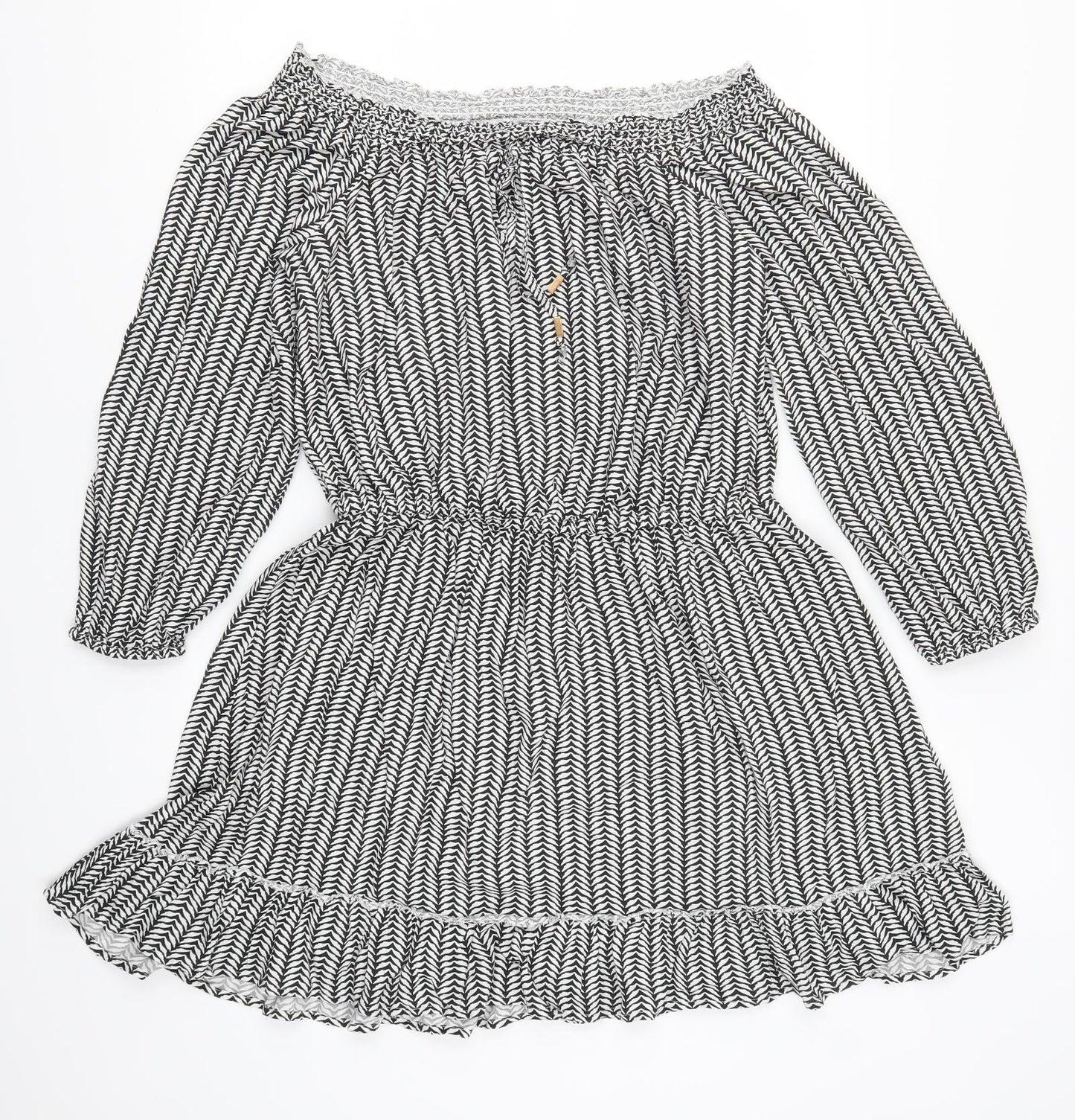 Peacocks Womens Grey Geometric  Skater Dress  Size 14  - Black and White