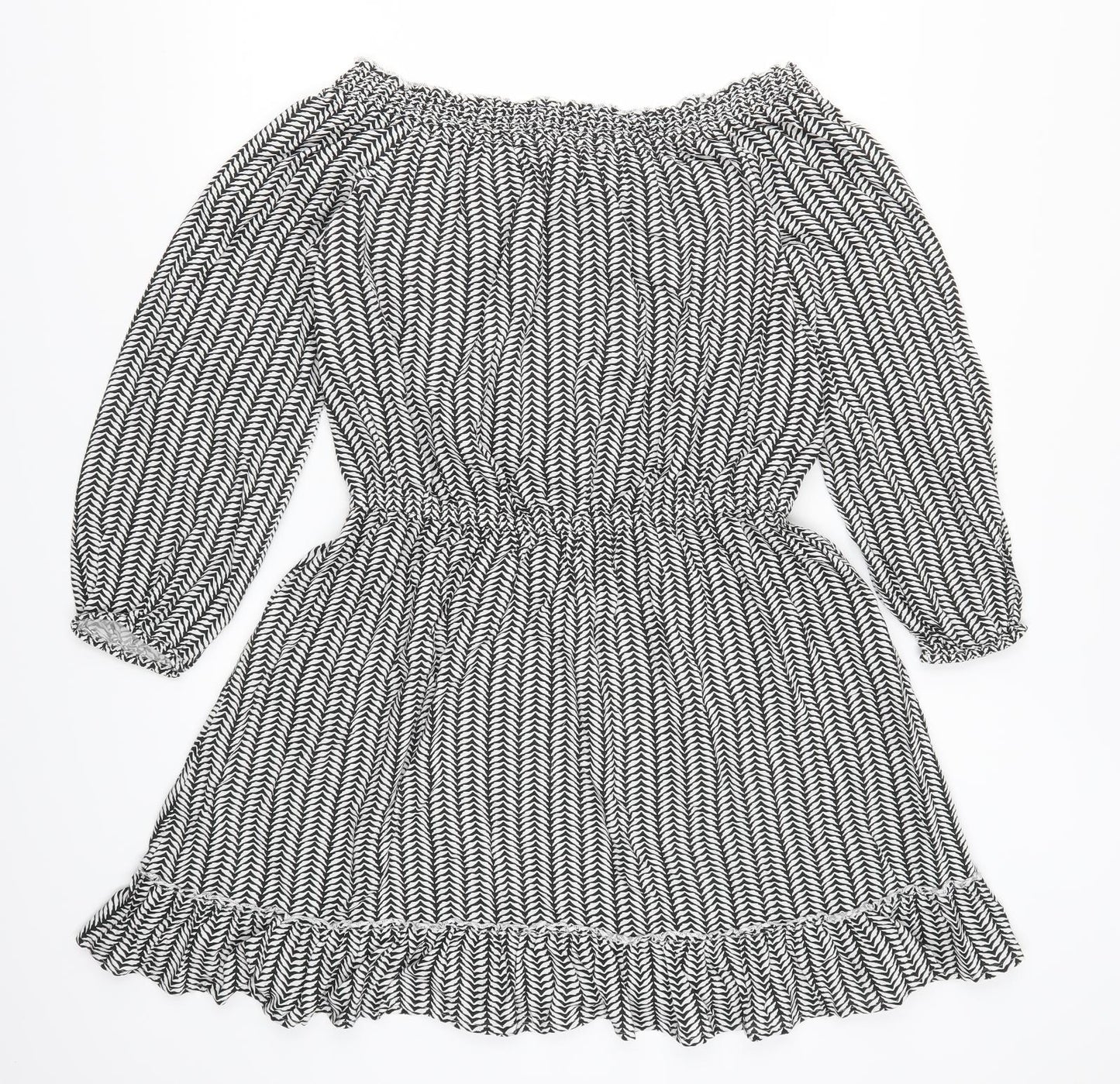 Peacocks Womens Grey Geometric  Skater Dress  Size 14  - Black and White