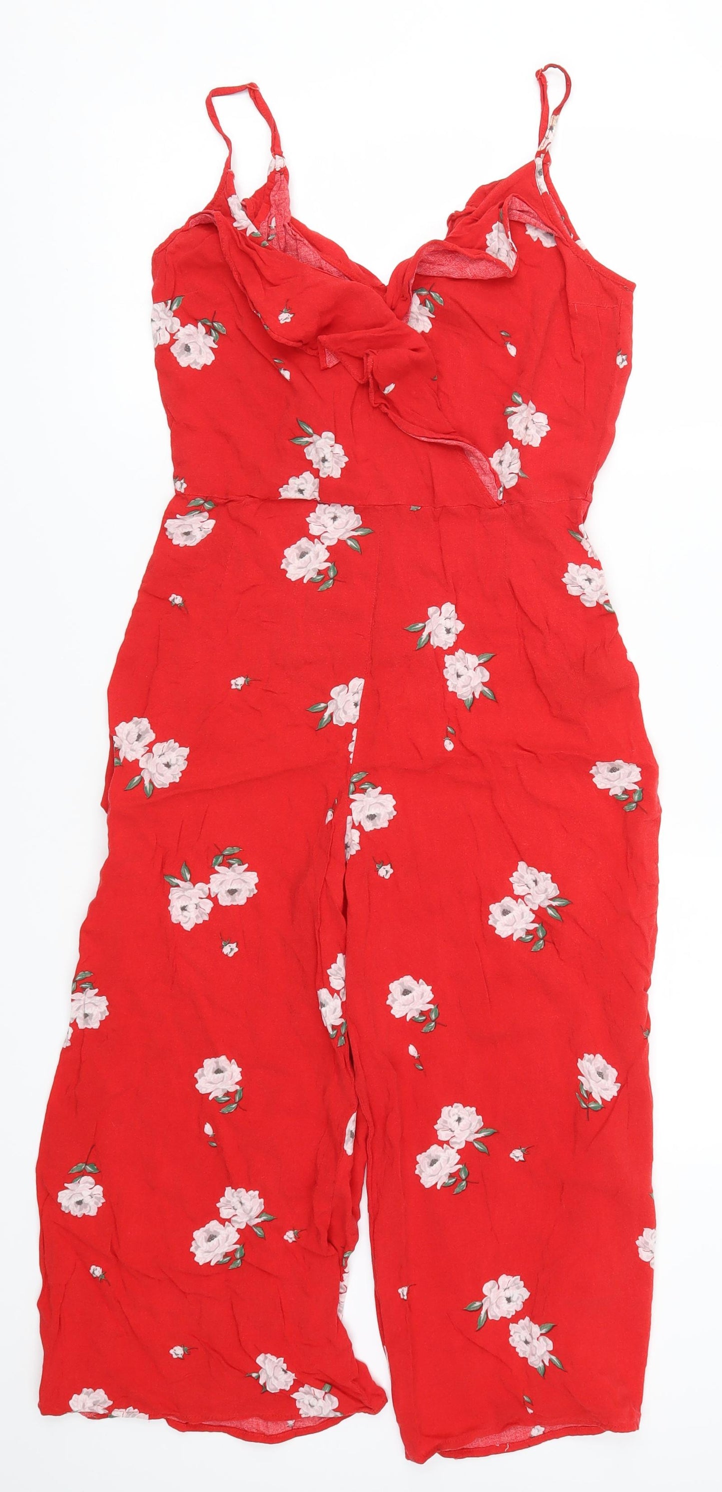H&M Womens Red Floral  Jumpsuit One-Piece Size 12 L19 in